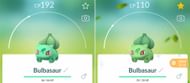 Bulbasaur's shiny variant compared to its standard appearance (Image via Niantic)